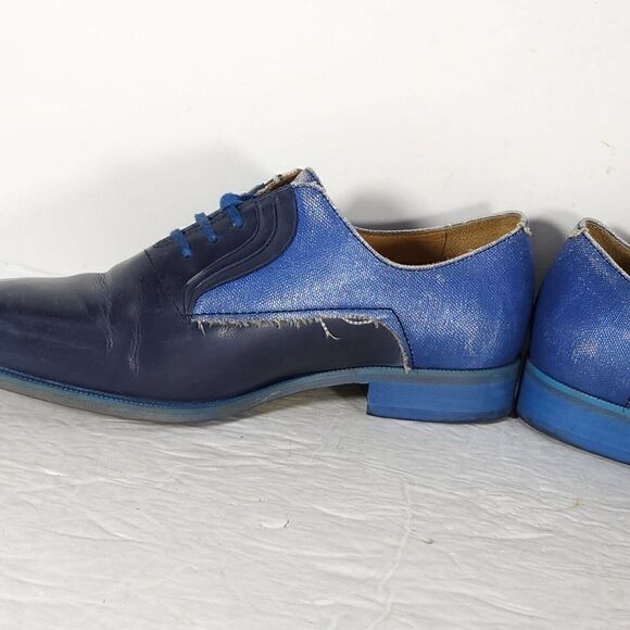 John Fluevog Women's City Angels Istanbul US7,5 Blue Leather Fluttered Oxfords - Picture 6 of 14